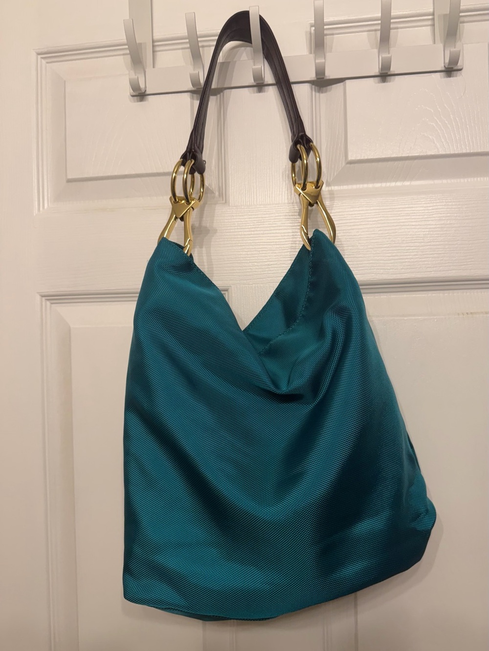 Teal Shoulder Hobo Bag with Gold Rings